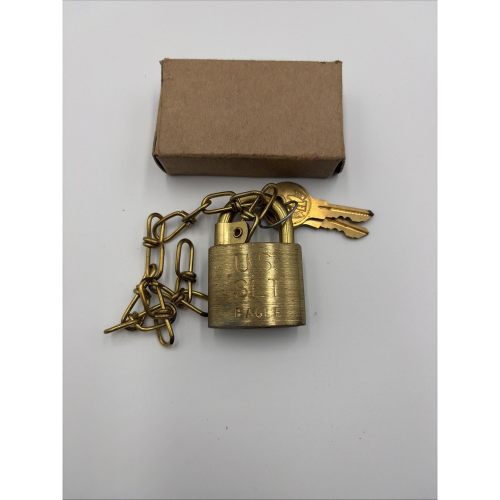 VTG U.S. Eagle Pad Lock Military Issued Solid Brass  with Two Keys and Chain